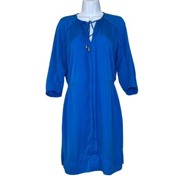 Diane Von Furstenberg Apona Silk Blend Tunic Dress In Electric Blue DVF Size 6 - Picture 2 of 16